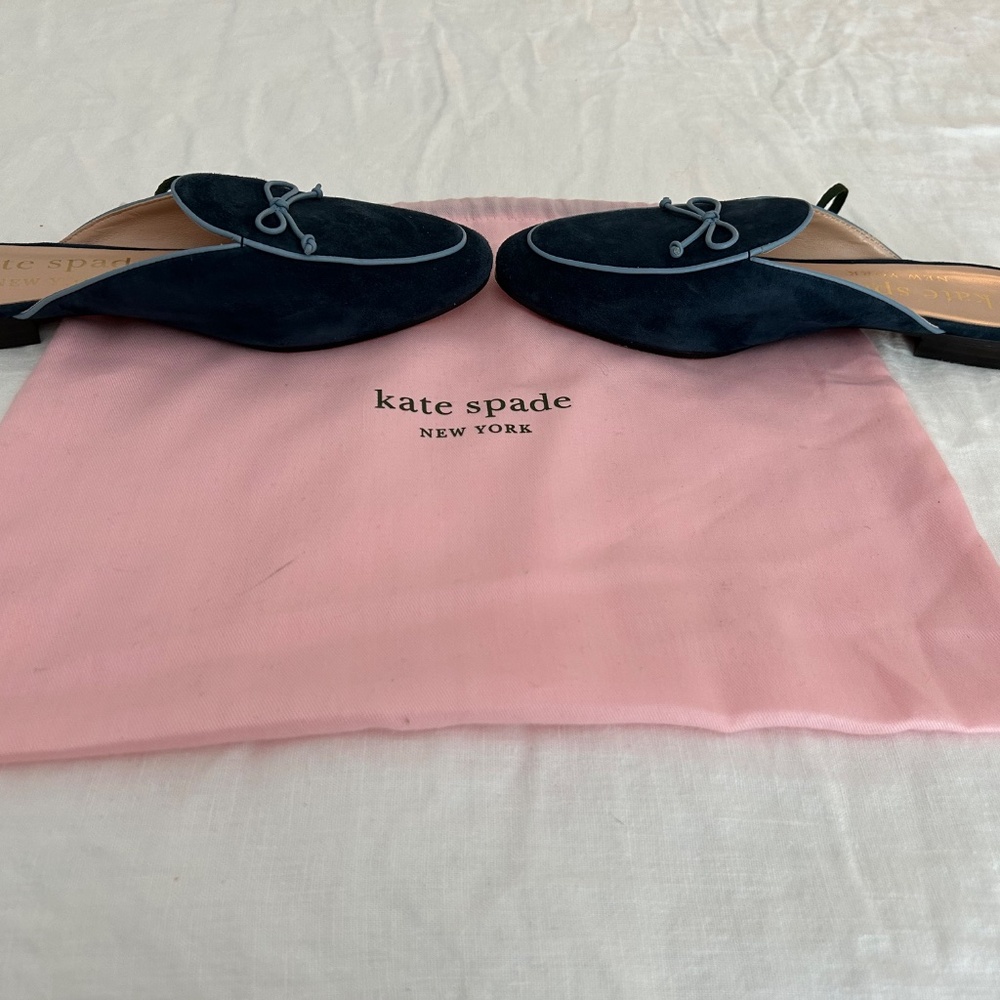 Kate Spade Bow Accent Navy Suede Mules Size 7.5 - Picture 3 of 4